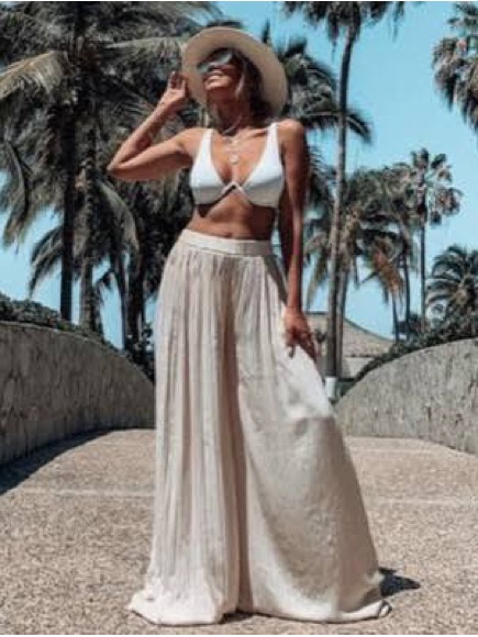 Zara Women's Cream Pleated Palazzo Pants - Lightweight Beach Style